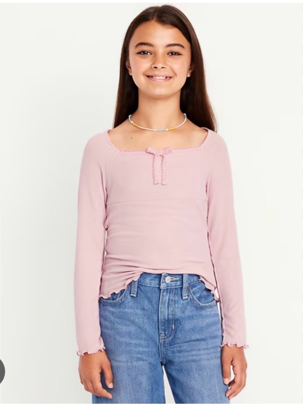 Old Navy Girls' Light Pink Long-Sleeve Knit Top with Bow